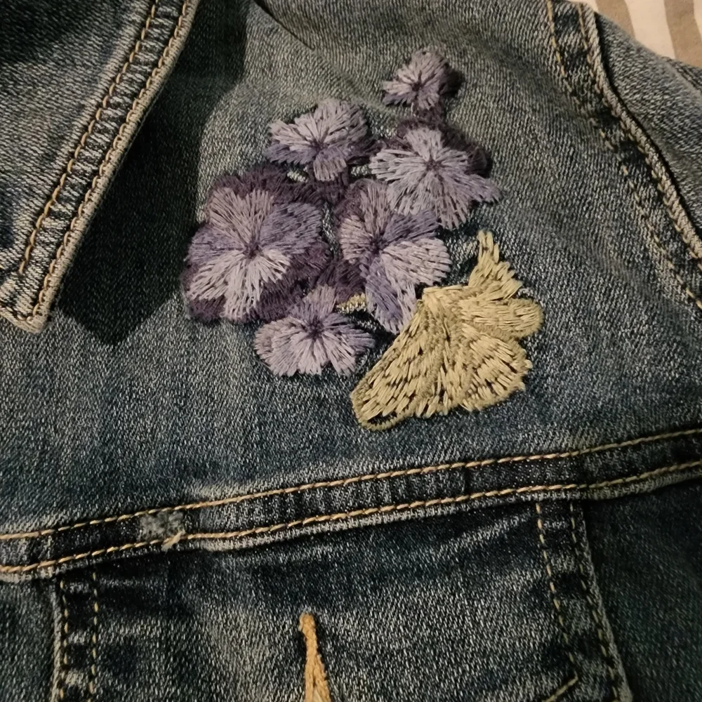 Torrid Blue Jean Jacket with Butterfly and Floral Embroidery - Picture 7 of 11